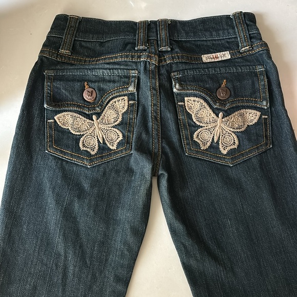 ♥️… RARE • Frankie B. Lace Butterfly Girls Wide Leg Jeans •HTF• - Picture 1 of 7